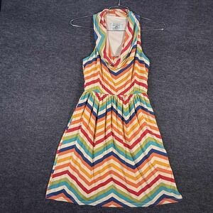 Judith March Rainbow Chevron Cowl Neck Sleeveless Mini Dress Medium